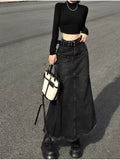 Vevesc Denim Skirts Women High Waist Distressed Vintage American Streetwear Ulzzang  Students Spring Chic Trendy Gothic Faldas