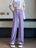 Vevesc  High Waisted Wide Leg Pants Women Thin 2025 New Casual Loose Black Summer Pants Fashion Elastic Drawstring Straight Suit Pants