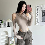 Vevesc khaki High Elastic Tight Sexy Hot Mature Beautiful Confident Youth Girl All-match Women's Autumn Hooded Jumpsuit