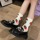 Vevesc Women Socks Kawaii Strawberry Harajuku Funny Sweet Cotton Cute Happy Socks White Ladies Novelty Girls Christmas Gift Calsetines