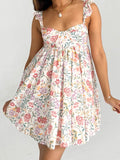 Vevesc  Women V-Neck Maxi Dress Sleeveless Ruffle Floral Print Boho Beach Dress Summer Casual Long Dress with Pockets