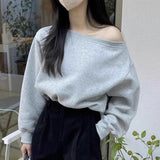 Vevesc  Irregular Skew Collar Hoodies Women Tops Solid Korean Fashion Chic Elegant Sweatshirts Spring Autumn Sweet Sudaderas