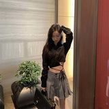 Vevesc Preppy Pleated Mini Skirts Korean High Waist A Line Skirts Student Summer College Sweet Button Slim Casual All Match Skirt