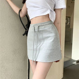 Vevesc Streetwear Grey A Line Skirts Women High Waist Sweat Mini Skirt Korean Fashion Black Drawstring Slim Casual Sports Skirts