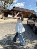 Vevesc  Japanese Y2k White Mini Dress Women Sweet Cute Bandage Ruffle Dresses Aesthetic Summer Sleeveless Elegant Girls Dress