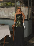 Vevesc  Sexy Sequin Patchwork Women's Dress Backless Sleeveless Slip Female Party Long Dresses 2025 Summer Black Lady Evening Robes