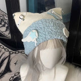 Vevesc New Fashion Hat Knitting Beanies Gothic Cat Ear Wings Caps Y2k Streetwear Winter Warm Hats Lolita Girls Harajuku Vintage Hat