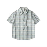 Vevesc Vintage Harajuku Plaid Commuter Litterary Blouse Y2k Aesthetic Japanese Simple High Streert Punk Shirts Buttons Short Sleeve Top