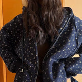 Vevesc Korean Vintage Floral Print Hoodie Sweatshirts Autumn New Cardigan Coat Women Y2k Long Sleeve Zipper Tops Mujer