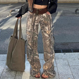 Vevesc American Retro Branch Camouflage Jeans Stylish Street Trend Straight Leg Jeans Harajuku Style Hip Hop Y2k Trousers Streetwear