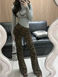 Vevesc Vintage Leopard Pants Women Skinny Flared Leggings Trousers High Waist Female Streetwear Sexy Casual Summer 2024 New