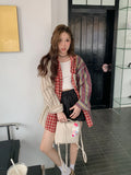 Vevesc Oversized Plaid Patchwork Blouses Vintage Streetwear Boyfriend Shirt For Ladies Ulzzang Harajuku Long Sleeve 2024 Blusas Tops