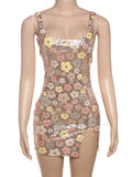 Vevesc  Sequins Mini Dress Women Flower Print Colorful Patchwork Skinny Backless Sleeveless Vacation Trend Elegant Sweet Outfits