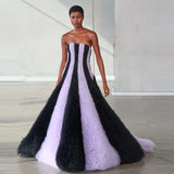 Vevesc Amazing Black And Lavender Tulle Long Evening Dresses Big Volume Ruffles Trimmed Tutu Tulle Maxi Gowns Bridal Gowns