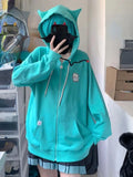 Vevesc Cartoon Embroidery Hoodies Women Y2k Aesthetic Vintage Grunge Tops  Loose Casual Zip Up Sweatshirt Harajuku Streetwear