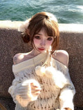 Vevesc French High Street Off The Shoulder Knitted Sweaters Y2k Aesthetic Korean All Match Loose Jumpers Simple Elegant Girl Clothes