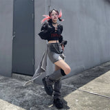 Vevesc Harajuku Vintage Y2k Skirts Leg Warmers Denim Mini Skirt Irregular Patchwork Raw Edge Design Streetwear Gyaru Women's Clothing