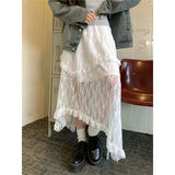 Vevesc Lace Fairycore Tulle Women Skirt Sweet Ruffle White Skirts Vintage Korean Style Streetwear Patchwork Irregular Skirt