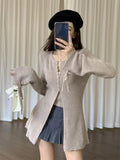 Vevesc Y2k Sexy Long Sleece Cardigan Women Thin Split Bandage Kint Sweater All Match Korean Fashion Aesthetic Kardigany Damski Grunge