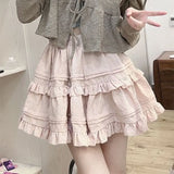 Vevesc New Japan Office Lady Pink High Street A-line Skirts  Y2k Aesthetic Spliced Ruffle Harajuku Girl Clothes Preppy Style Cute Skirt