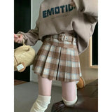 Vevesc Vintage Plaid Wool Skirt Women Preppy Style Sweet Mini Skirts Korean Fashion Autumn Winter Retro Pleated Short Skirts