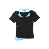 Vevesc  New Summer All Match American Streetwear Y2k Aesthetic Constrast Color Spliced Halter Lrregular Women Clothing Harajuku Tops