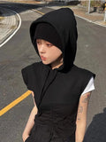 Vevesc 2024 Summer New Straight Hoodie Tops Mujer Fashion Loose Sleeve Vest Coat Women Y2k E-Girl Slim Fit Lace Up Black Sweatshirts