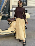 Vevesc  Yellow Pleated Long Skirts For Women Casual High Waist A-line Female Vestidos Spring Summer Loose Ladies Streetwear 2025 New
