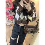 Vevesc V-Neck Slim Fit Sweater Mujer Y2K Korean Preppy Style High Waist Crop Tops Knitted Women Contrast Color Short Hotsweet Pullovers