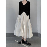 Vevesc Gothic Pleated Midi Skirts Women Y2K High Waist Folds A Line Skirt Streetwear Korean Harajuku Elegant Slim Chic Ball Gown