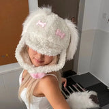 Vevesc  Harajuku Winter Warm Grunge Lamb Wool Hats Y2k Aesthetic Pink Bone Fluffy Vintage Hat Kawaii Lolita Sweet Caps Fashion Korean