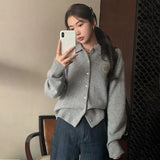 Vevesc Preppy Style Sweaters Cardigan Women Grey Elegant Knitted Fashion Autumn Winter Long Sleeve Vintage Casual Cardigans