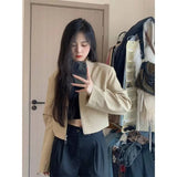 Vevesc Korean Fashion Crop Jacket Women Chic and Elegant Vintage Harajuku Bomber Short Jackets Oversize Streetwear Aesthetic
