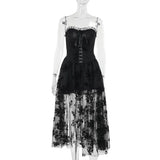 Vevesc Gothic Corset Dress Elegant Sheer Slim Fit Dark Bride Tulle Strapless  Dress