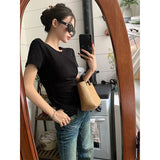 Vevesc Y2K Sexy Backless T Shirts Women Streetwear Aesthetic Black Crop Tops Summer Korean Fashion Short Sleeve Slim Chic Tees