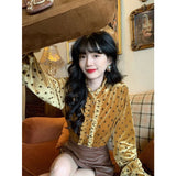 Vevesc Vintage Velvet Shirts Women Elegant Polka Dots Long Sleeve Blouses Office Ladies Korean Print Chic Tops Autumn Winter New