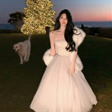 Vevesc  White Princess Dress Sweet Elegant Ball Gown Birthday Party Vestidos Gauze Bodycone Strapless Camisole Long Dresses
