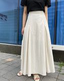 Vevesc  Pleated Skirts Women Solid Spring Summer Simple Sweet A-line Faldas Mujer Korean Fashion Chic Elegant Long Skirt