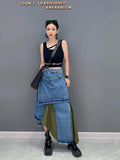 Vevesc Women Denim Long Skirt Harajuku Y2k 2000s Vintage Skirts 90s Aesthetic Streetwear Fashion Korean Style A-Line Jean Skirt Clothes