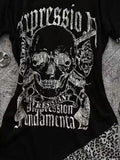 Vevesc Vintage Patchwork Leopard  Y2k Aesthetic Tops Gothic Skull Print Slim T-shirt Women Harajuku Irregular Streetwear Shirts Femme