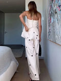 Vevesc  New Dot Print Strapless Zipper Tank Top Sets Women's Elegant Off Shoulder High Waist Wide Leg Long Pants Suit Lady Streetwear