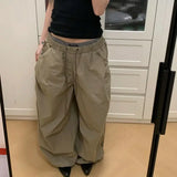 Vevesc  Vintage Japanese Lace Up Strretch Waist Casual Harajuku Pant Spring Summer All Match Wide Leg Trousers Y2k Grunge Punk Pants