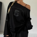 Vevesc  Y2k Print Letters T Shirt for Women Spring Autumn Streetwear Vintage Loose Ropa De Mujer Irregular Hiphop Fashion Tees
