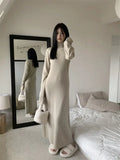 Vevesc Korean Style Knitted Dress Women Turtleneck Long Sleeve Maxi Dress Casual Elegant Black Bodycon Dress Female Winter