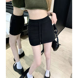 Vevesc Streetwear Grey A Line Skirts Women High Waist Sweat Mini Skirt Korean Fashion Black Drawstring Slim Casual Sports Skirts