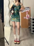 Vevesc Summer Print Designer Dress Women Boho Elegant Party Mini Dress Female Casual Korean Fashion Slim Streewear Vintage Dress
