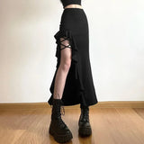 Vevesc Summer New Black Skirts Fashion Sexy Irregular Slim Fit Skirt For Women Y2k E-Girl High Waist All-match Faldas Mujer