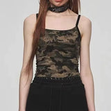 Vevesc American Vintage Camouflage Vest for Women 2024 Summer New Slim Fit Tank Top Y2k E-Girl Sexy Off Shoulder Camisole Tops