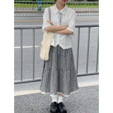 Vevesc Japanese Style Plaid Long Skirt Women Kawaii Sweet Ruffle Midi Skirt Fashion Preppy Style A-line Cutecore Casual Skirts