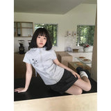 Vevesc Sweet Cute Popular Zip Up Short Sleeve Women Clothes Simple Harajuku Literary All Match Vintage Punk Cardigan Y2k Aesthetic Tops